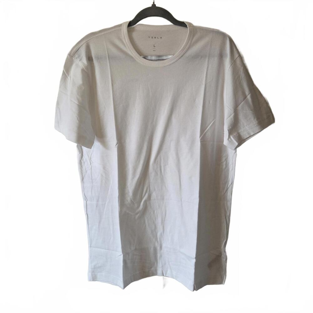 Tesla Men's White Cotton T-Shirt‎ - Size L